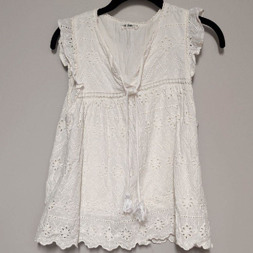 In Bloom White Eyelet Tie-Front Tunic